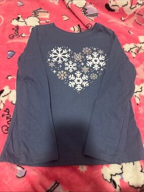Girls Navy Long-Sleeve Snowflake Heart Tee